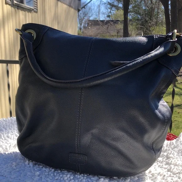 🚨B2G1 FOSSIL Black Leather Hobo Bag Purse - Picture 10 of 14